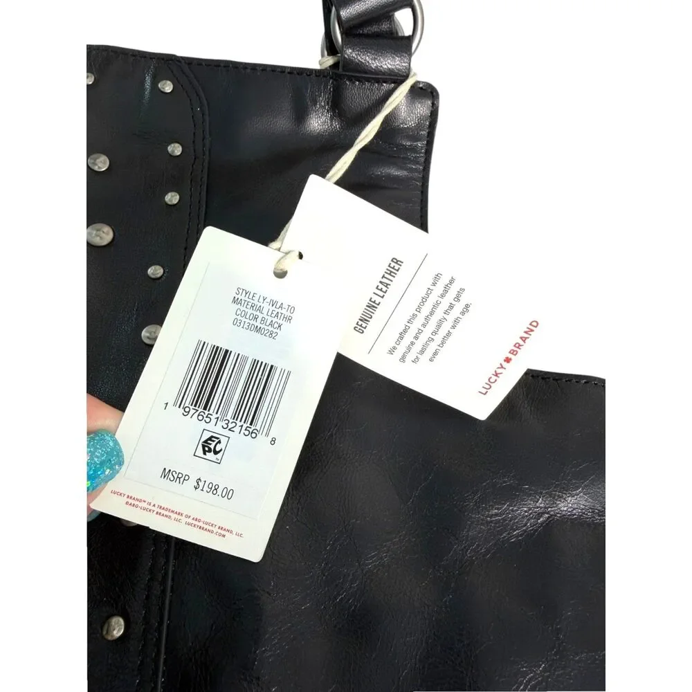Lucky Brand Ivla Black Leather Studded Shoulder Bag Purse Handbag NEW MSRP 198